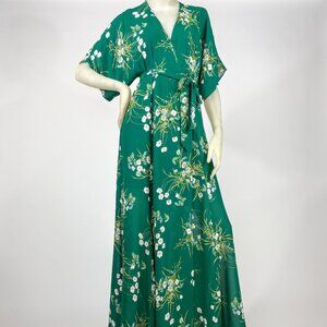 NWT Reformation Winslow Emerald Green Floral Wrap Dress Floor Length Boho Gown